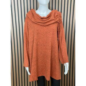 Ali Miles Womens Tunic Sweater Rust 2X Rust Long Sleeve Asymmetrical Stretchy